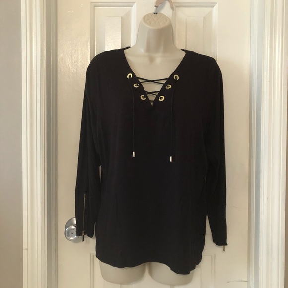 Calvin Klein Tops - Calvin Klein black lace up top. Size S.